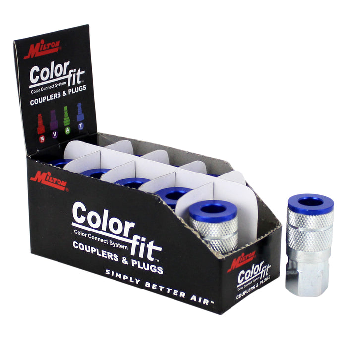 COLORFIT® Couplers (T-Style, Blue) - 1/4" NPT Female (Box of 10)