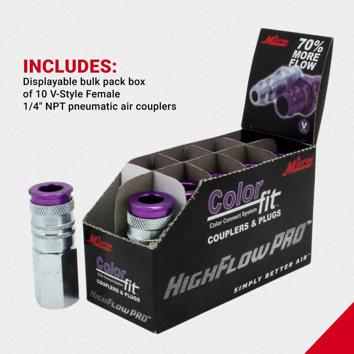 COLORFIT® HIGHFLOWPRO® Couplers (V-Style, Purple) - 1/4" NPT (Box of 10)