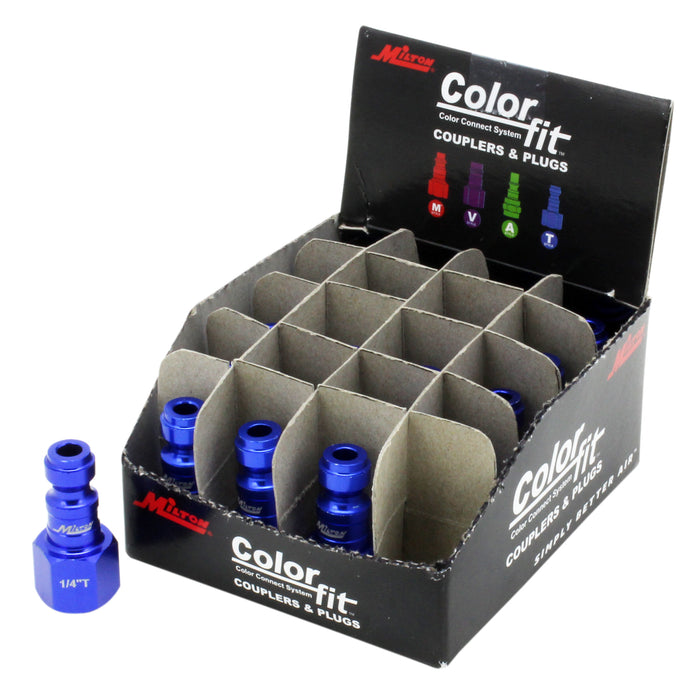 COLORFIT® Plugs (T-Style, Blue) - 1/4" NPT Female (Box of 20)