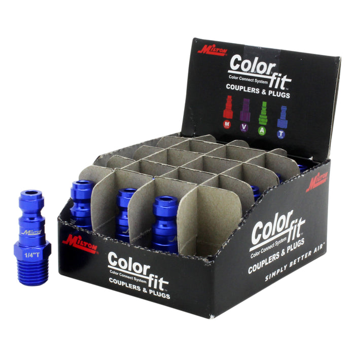 COLORFIT® Plugs (T-Style, Blue) - 1/4" NPT Male (Box of 20)