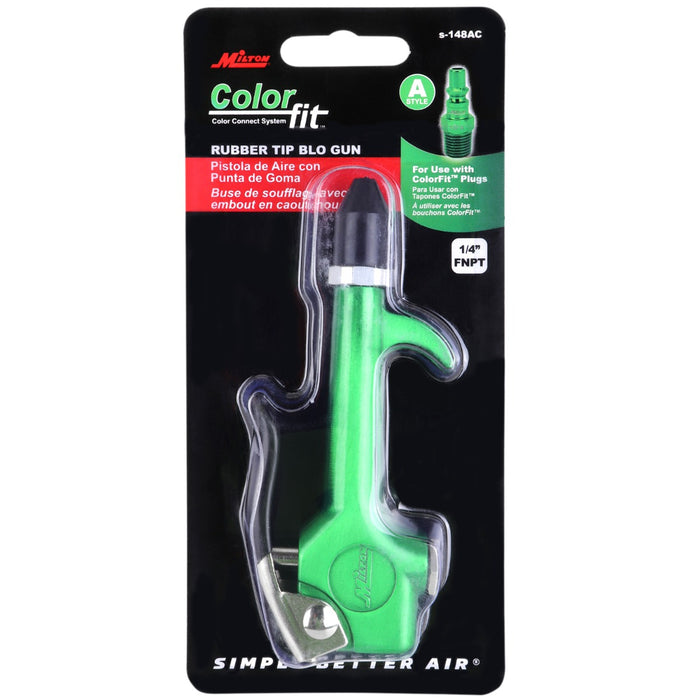 COLORFIT® S-148AC 1/4  NPT Lever Blow Gun Tool, Rubber Tip Nozzle, Green