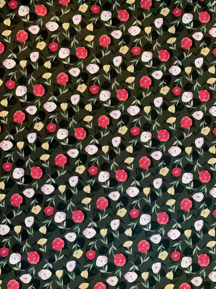 Cosmo - Poppy Shadows Cotton Lawn - Red Pink Black