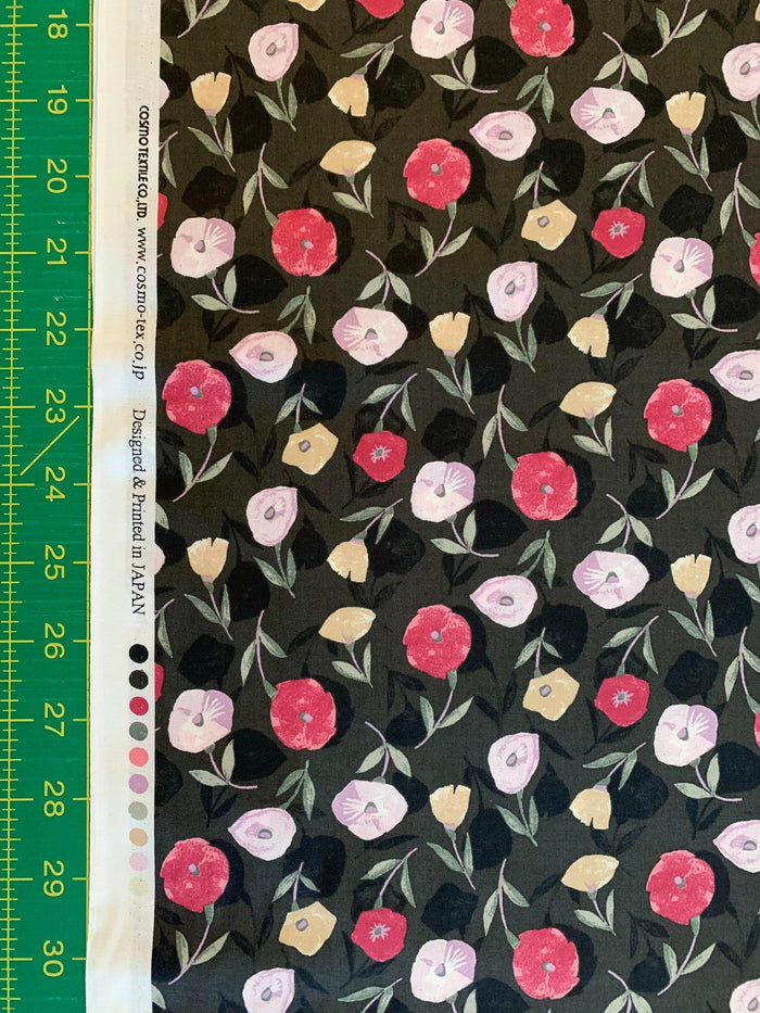 Cosmo - Poppy Shadows Cotton Lawn - Red Pink Black