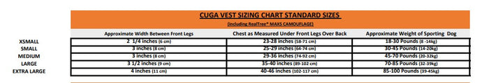 cuga dog vest sizing chart