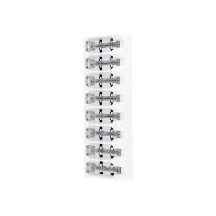 A white blister pack labeled "Dermaplaning Essentials Kit" by Michael Todd Beauty, containing ten identical glass electrical fuses arranged in two columns.