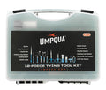 Umpqua Dream Stream Plus Master Tying Tool Kit – 12-piece fly tying tool set with premium scissors, bobbin, whip finisher, dubbing tools, hackle pliers, bodkin, and more in a zippered case.