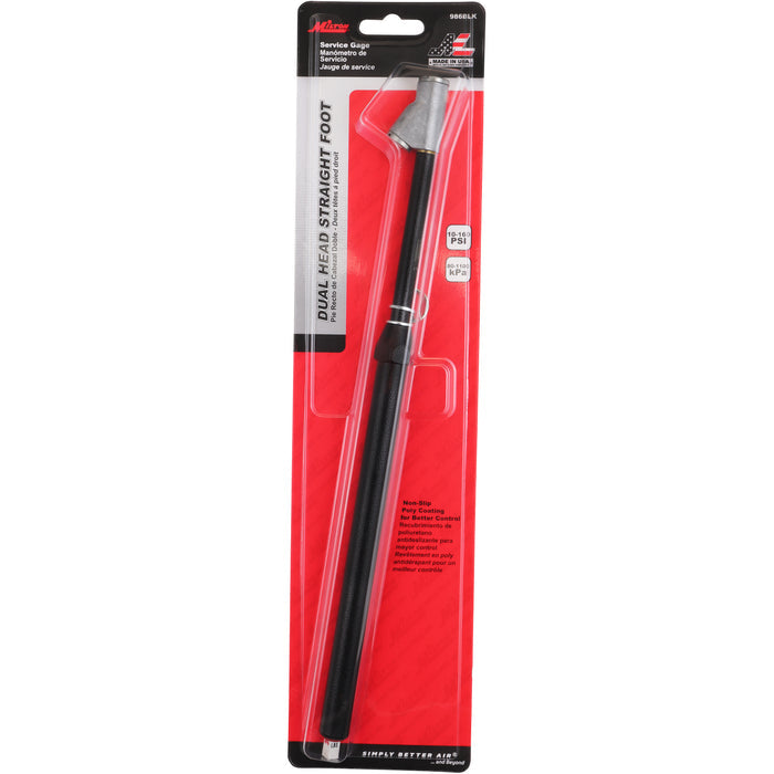 Dual Foot Straight Lock-On Chuck Service Gauge, Matte Black Poly Finish -13" 10-160 PSI
