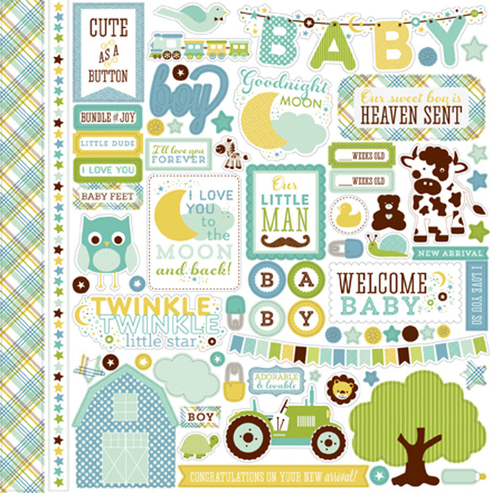 Echo Park Bundle Of Joy Boy 12X12 Element Sticker Sheet - SCRAPBOOKFARE