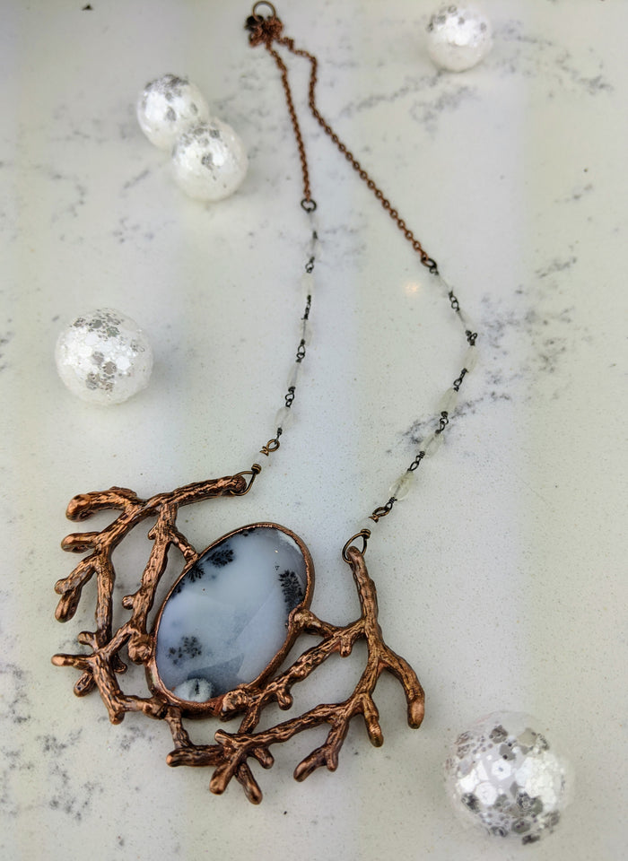 Electroformed Winter Branches with Dendritic Opal - 2 - Minxes' Trinkets