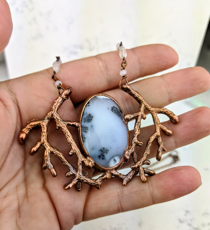 Electroformed Winter Branches with Dendritic Opal - 2 - Minxes' Trinkets