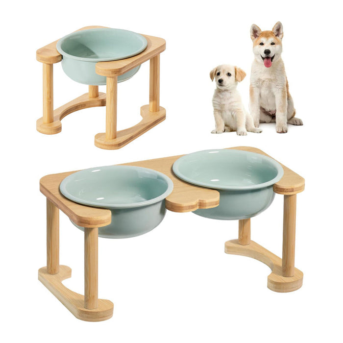 Elevated Dog Bowls with Bamboo Stand – Raised Food & Water Bowls for Dogs