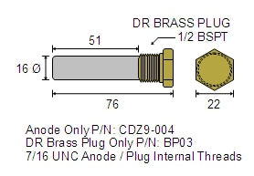 ENGINE ANODE UNIVERSAL - PENCIL WITH PLUG 1/2 BSP THREAD - Bosuns Boat
