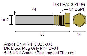 ENGINE ANODE UNIVERSAL - PENCIL WITH PLUG 1/4