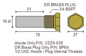 ENGINE ANODE UNIVERSAL - PENCIL WITH PLUG 3/4 BSP THREAD