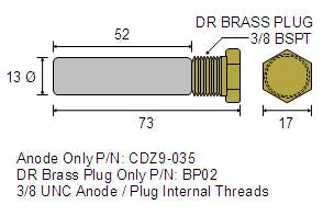 ENGINE ANODE UNIVERSAL - PENCIL WITH PLUG 3/8 BSP THREAD