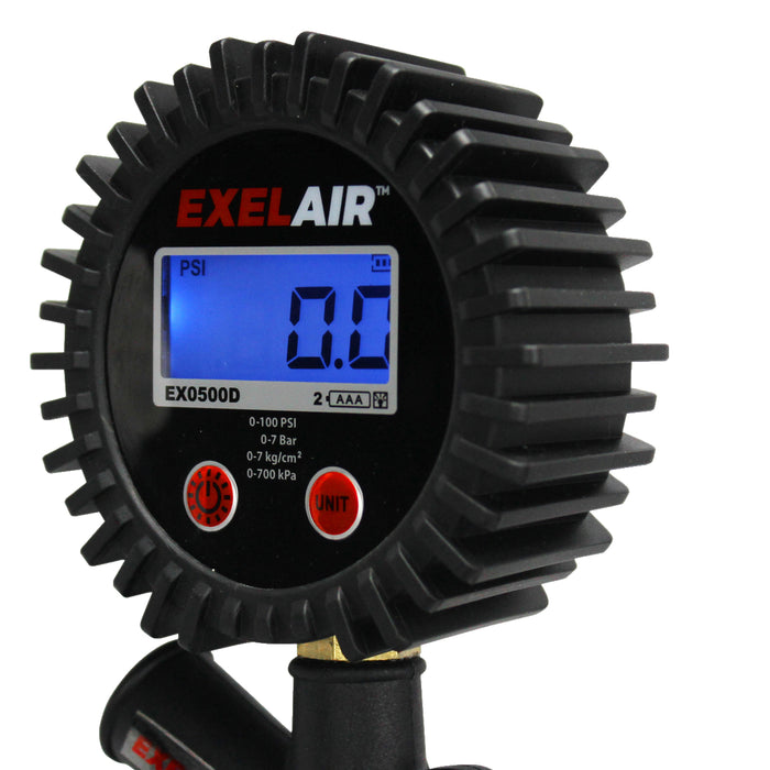 EXELAIR® Digital Pistol Grip Tire Inflator/Deflator Gauge, 16" Air Hose and Easy-Clip Chuck