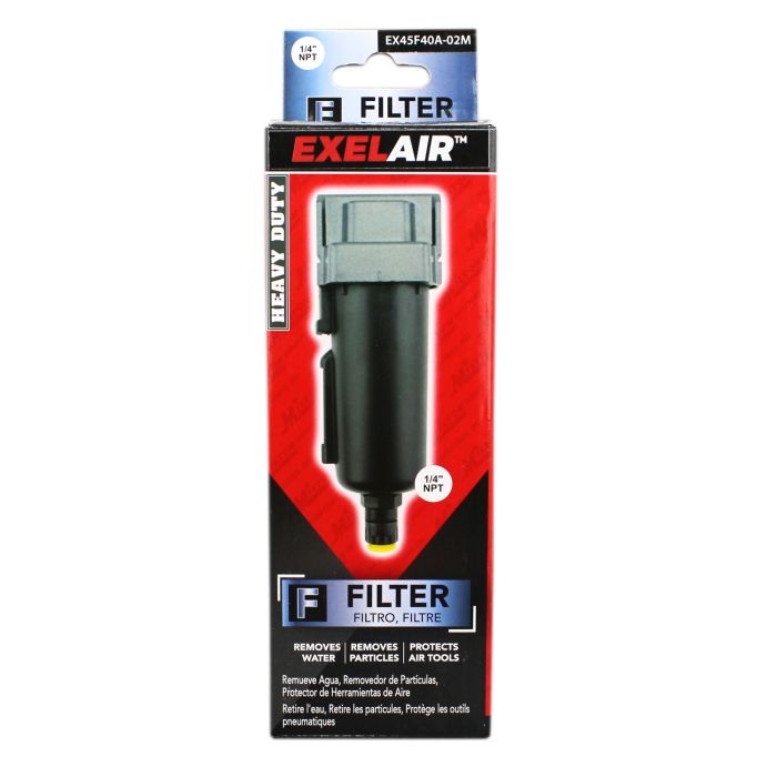 EXELAIR® FRL Air Filter, 1/4" NPT, Metal Bowl, Automatic Float/Overnight