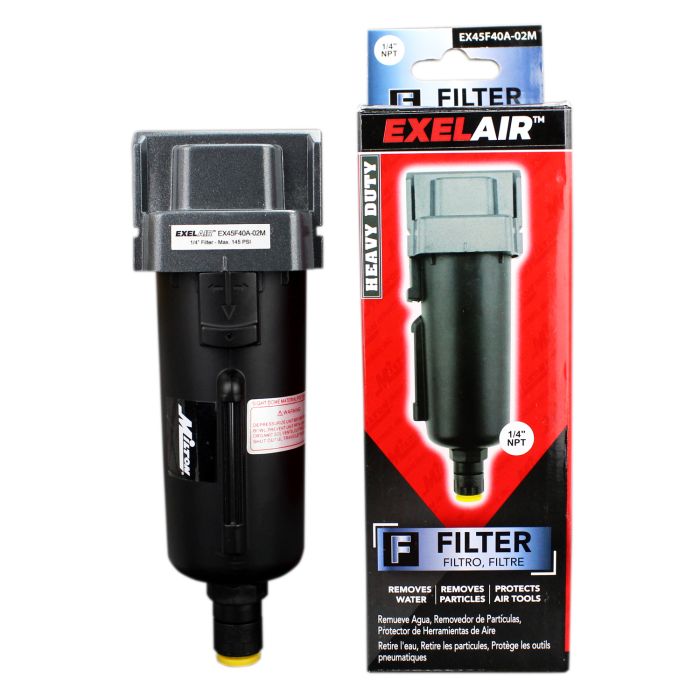 EXELAIR® FRL Air Filter, 1/4" NPT, Metal Bowl, Automatic Float/Overnight