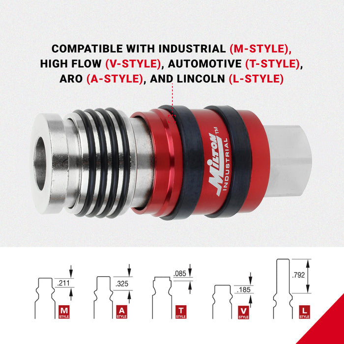 G-Style Universal Safety Exhaust Industrial Coupler, 1/2" FNPT x 1/2" Body Flow - PATENTED
