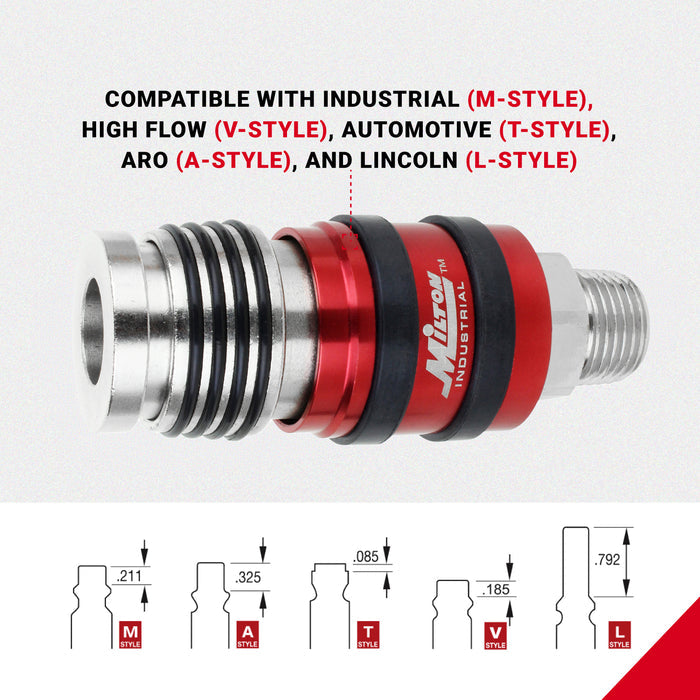 G-Style Universal Safety Exhaust Industrial Coupler, 1/2" MNPT x 1/2" Body Flow - PATENTED