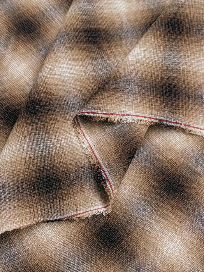 Handworks - Giant Windowpane Plaid Yarn Dyed Cotton Fabric - Burnt Orange