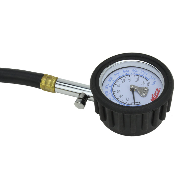 High Pressure Dial Tire Pressure Gauge - Dual Head Air Chuck, 12" Hose