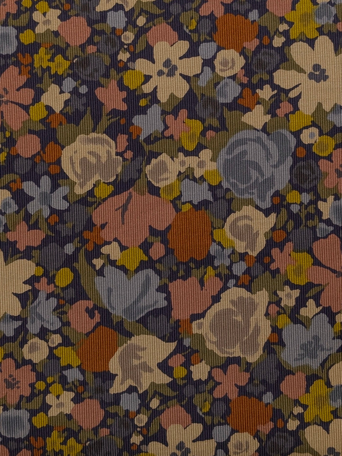 Hokkoh - Block Flower Meadow Cotton Needlecord Corduroy Fabric - Blue