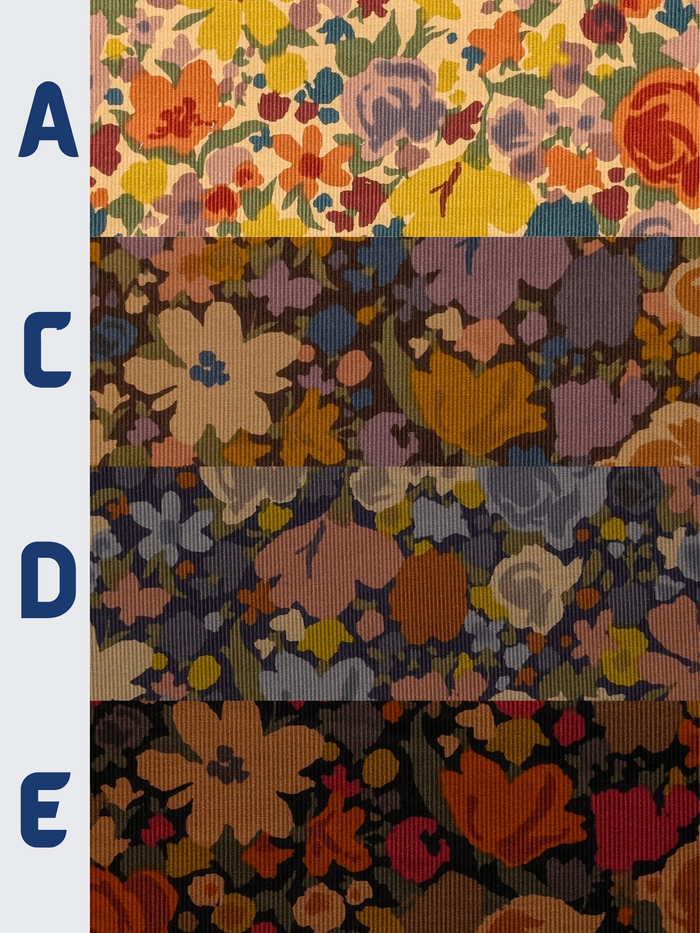 Hokkoh - Block Flower Meadow Cotton Needlecord Corduroy Fabric - Burgundy