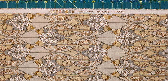 Hokkoh - Nouveau Flower Filigree Cotton Lawn - Beige and Yellow