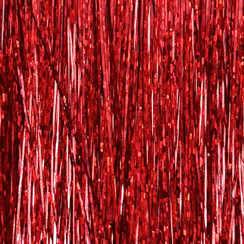 Red Holographic Flashabou – bold, reflective flash great for hot spots, wings, and fish-attracting fly accents.