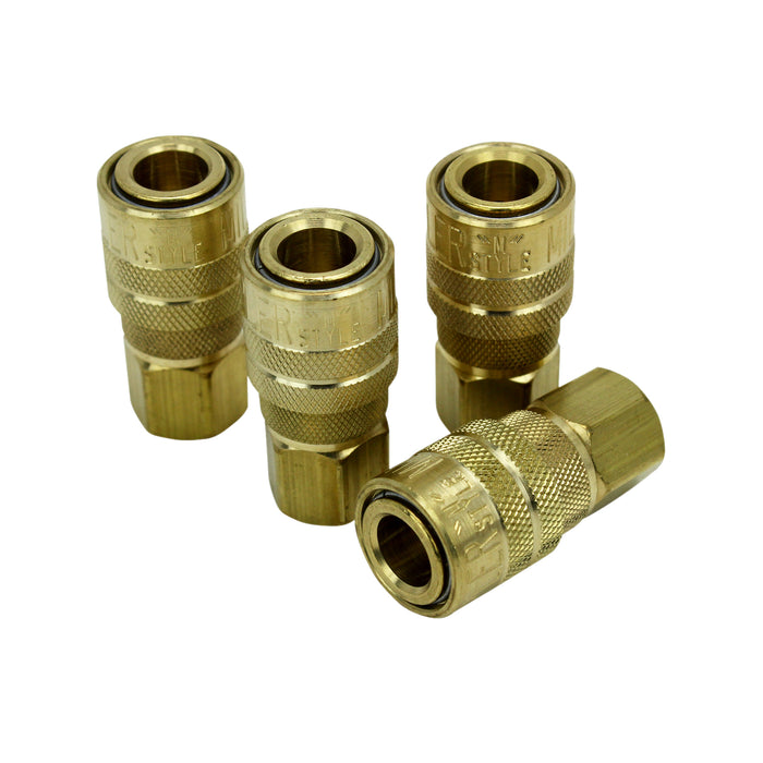 Industrial Air Coupler 1/4" NPT Female Brass Air Coupler, M-STYLE® Quick Connect Air Coupler 4-Pieces