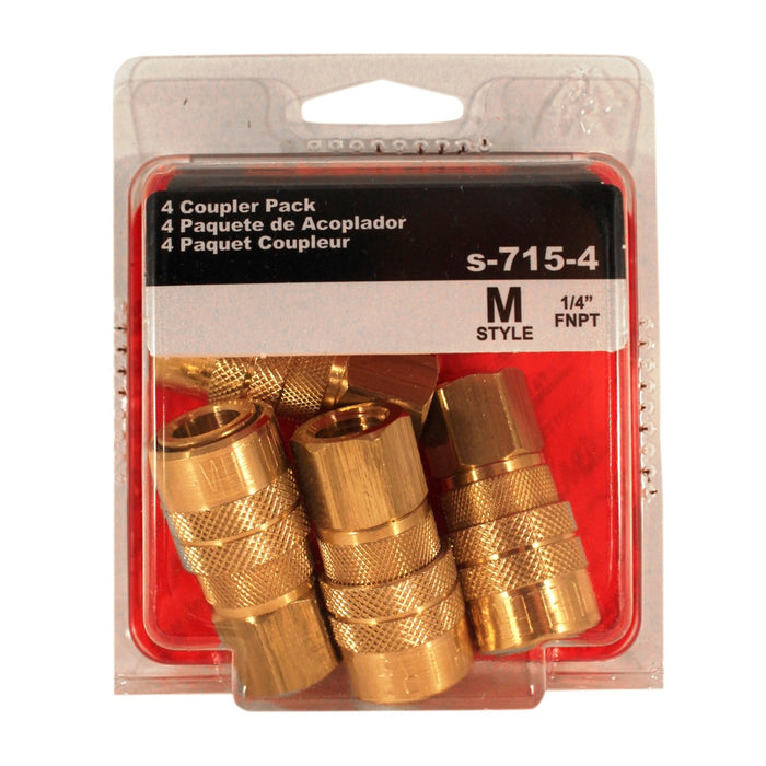 Industrial Air Coupler 1/4" NPT Female Brass Air Coupler, M-STYLE® Quick Connect Air Coupler 4-Pieces