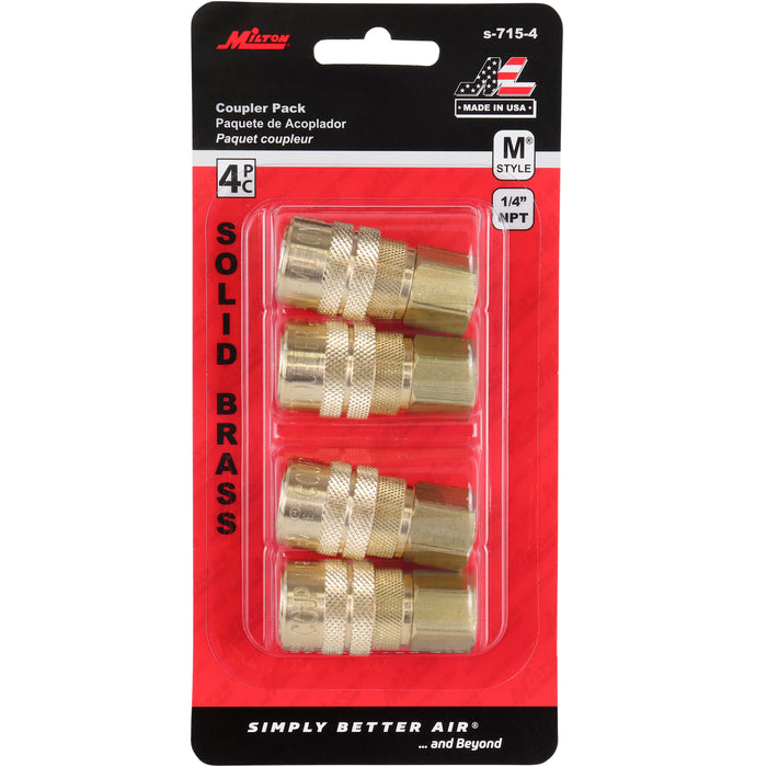 Industrial Air Coupler 1/4" NPT Female Brass Air Coupler, M-STYLE® Quick Connect Air Coupler 4-Pieces