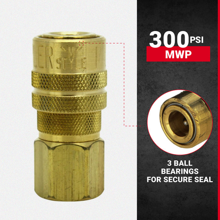 Industrial Coupler 3/8" NPT Female Brass Air Coupler, M-STYLE® Quick Connect
