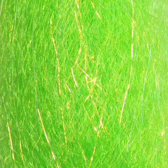 Chartreuse Steve Farrar Blend – high-visibility synthetic fibers with UV flash for pike, peacock bass, and saltwater attractor patterns.