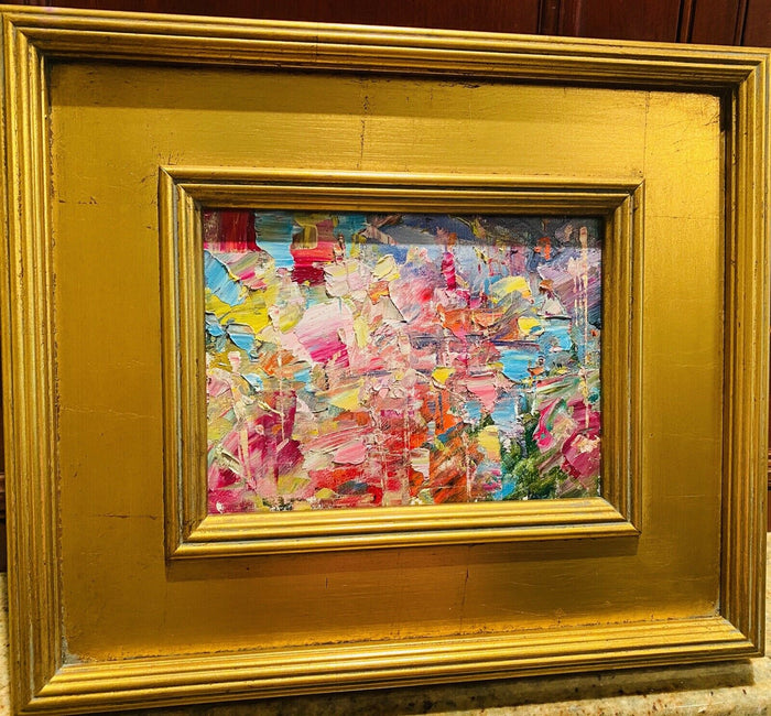 KADLIC Abstract Autumn Impasto Original Oil Painting Gold Gilt Frame Fine Art