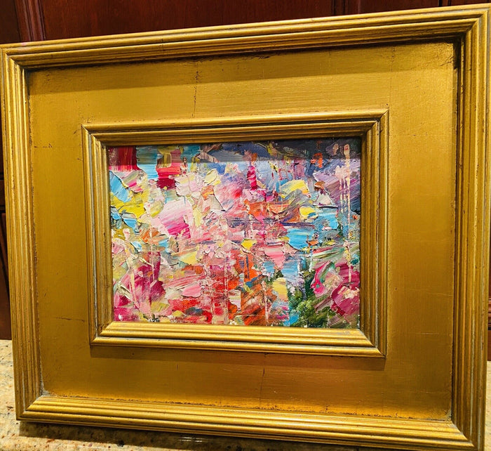 KADLIC Abstract Autumn Impasto Original Oil Painting Gold Gilt Frame Fine Art