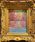 KADLIC Abstract TREES Autumn Fall Landscape Original Oil Painting Gold Frame