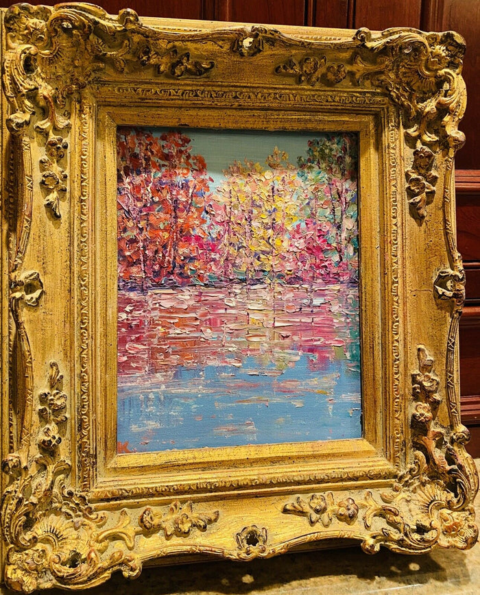KADLIC Abstract TREES Autumn Fall Landscape Original Oil Painting Gold Frame