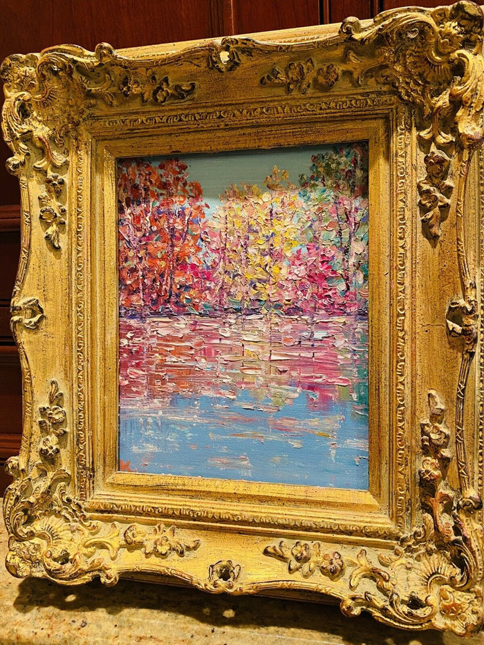 KADLIC Abstract TREES Autumn Fall Landscape Original Oil Painting Gold Frame