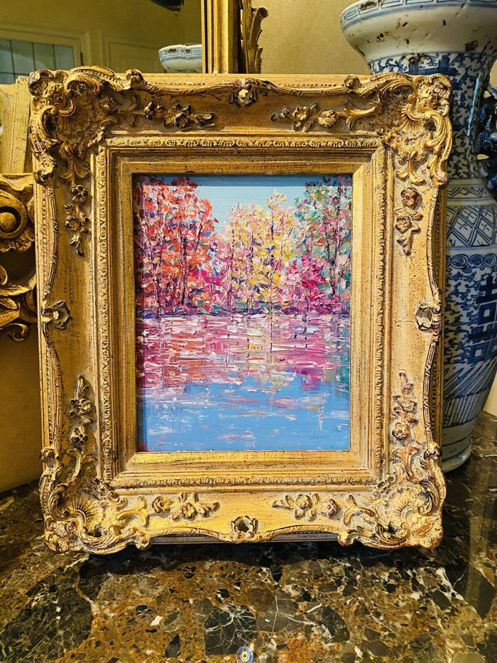 KADLIC Abstract TREES Autumn Fall Landscape Original Oil Painting Gold Frame