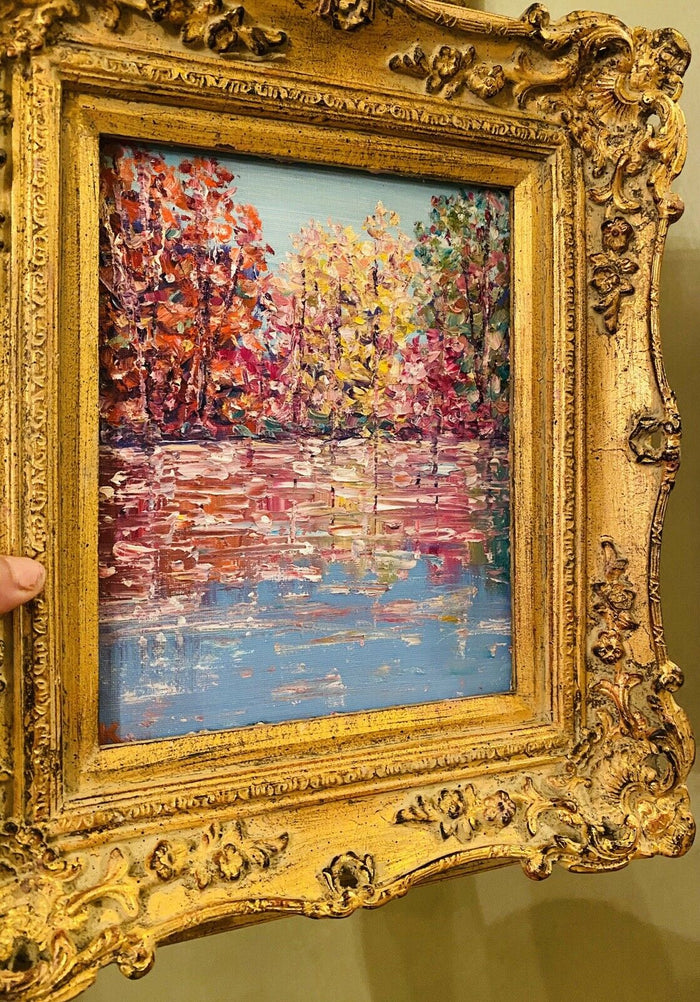 KADLIC Abstract TREES Autumn Fall Landscape Original Oil Painting Gold Frame
