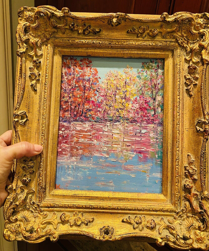 KADLIC Abstract TREES Autumn Fall Landscape Original Oil Painting Gold Frame