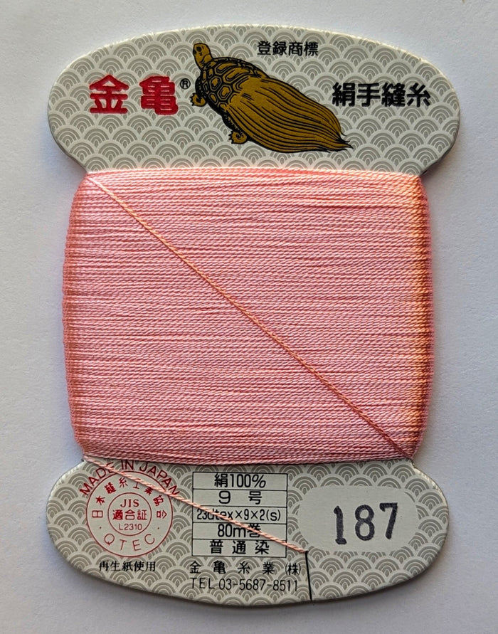 Kinkame - Silk Hand Sewing Thread 80m Card - Color #187 Fresh Peonies