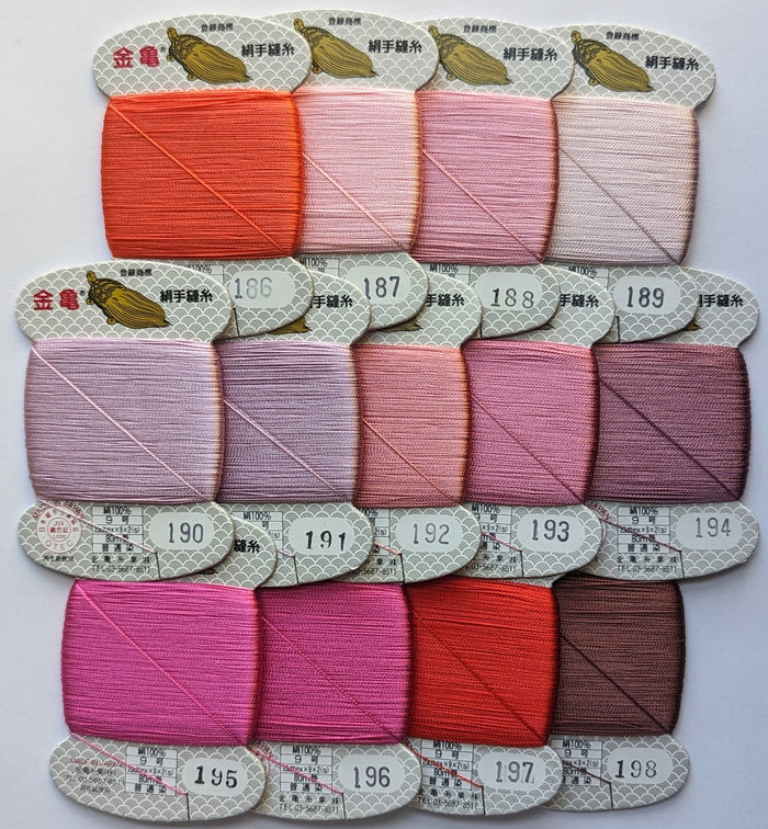 Kinkame - Silk Hand Sewing Thread 80m Card - Color #187 Fresh Peonies