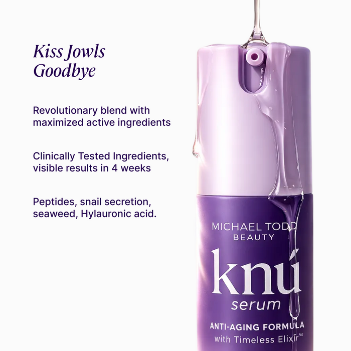 Knú Serum, containing peptides, promotes skin regeneration in a 30ml bottle.