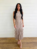 Lace Knit Ruffle Midi Dress In Mocha - Infinity Raine