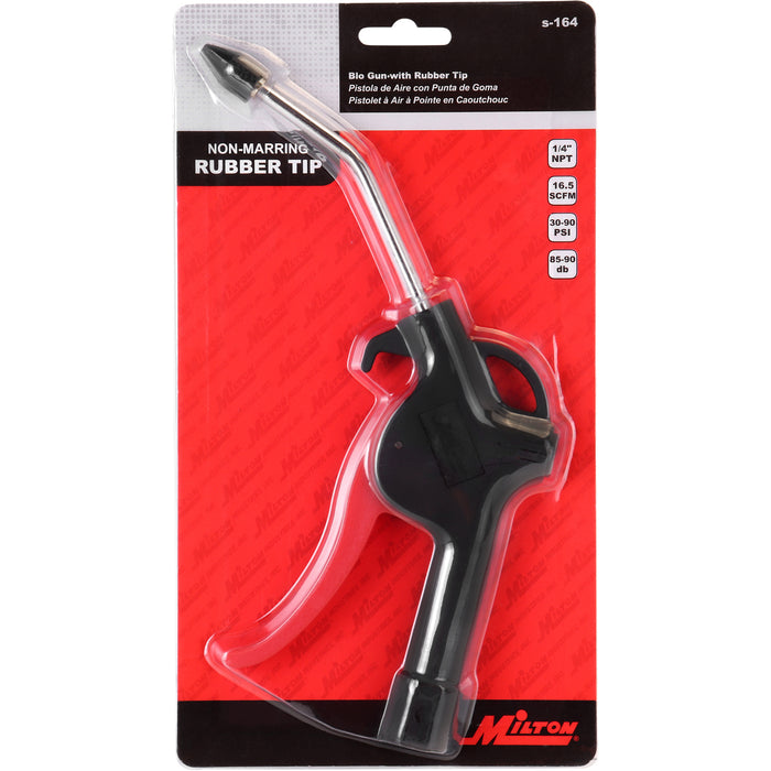 Lightweight Pistol Grip Blow Gun w/ Fixed Rubber Tip, 1/4" NPT, 90 PSI, 16.5 SCFM (S-164)