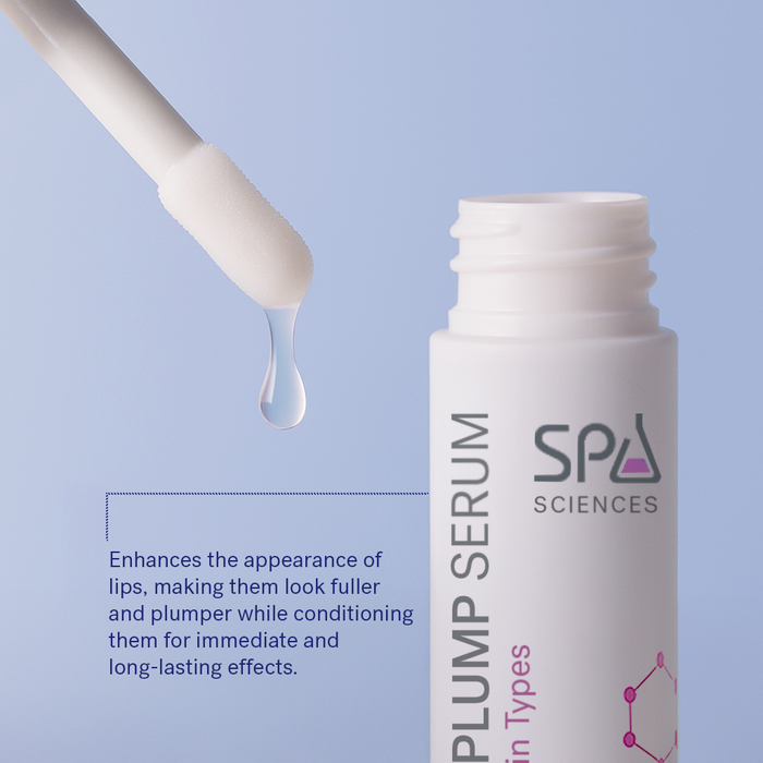 A dropper containing a clear liquid hovers above an open white bottle labeled "Lip Plumping + Hydrating Serum" by Michael Todd Beauty, promising lip-enhancing effects.