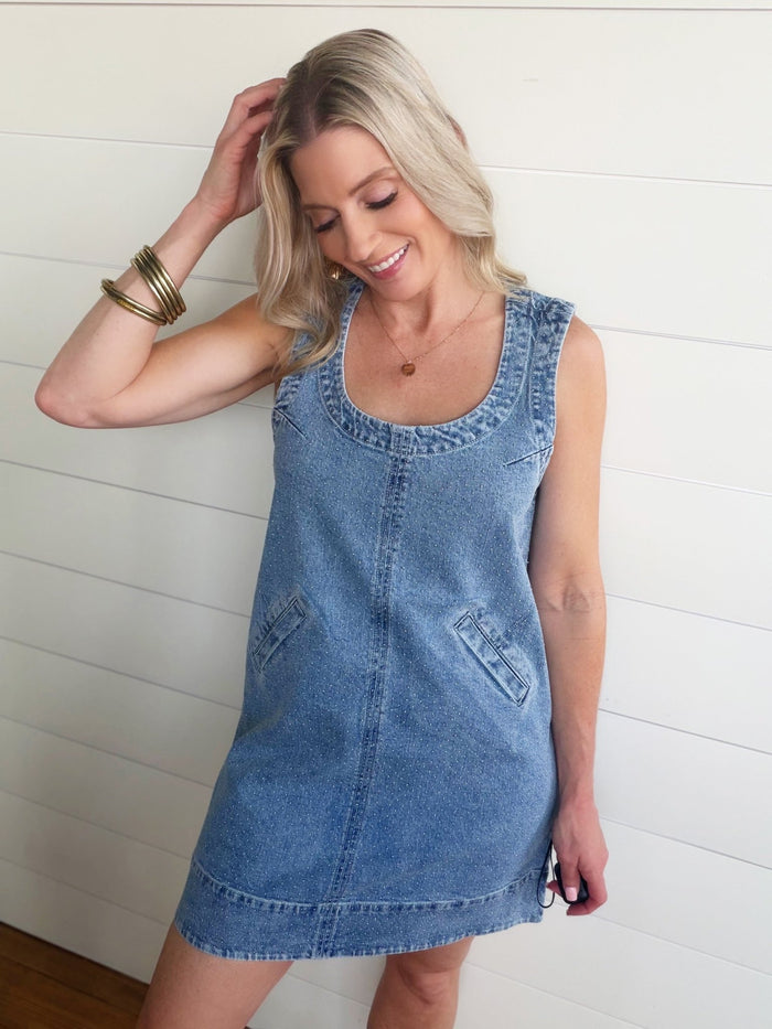 Micro Studded Mini Dress In Blue Bell - Infinity Raine